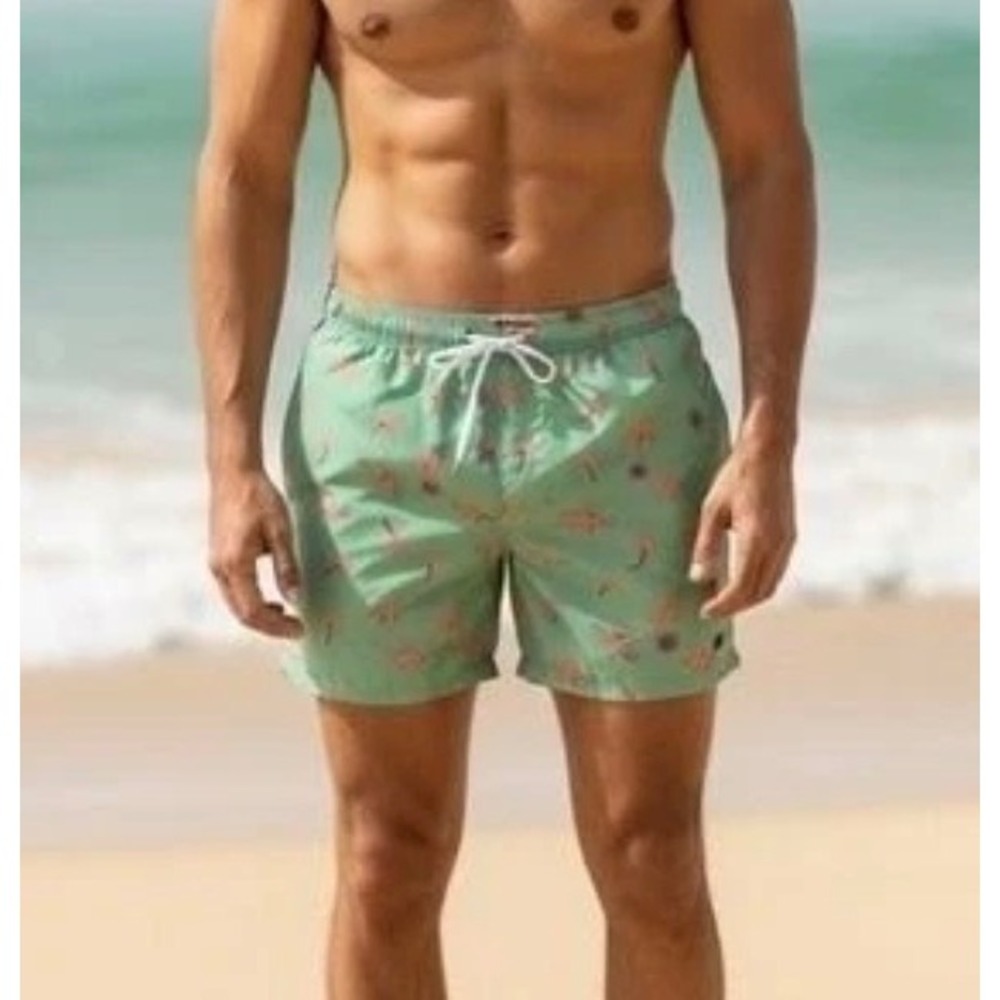 Tipsy Elves Mens Dino Desert Swim Trunks Mint Green Dinosaur Print Size L NEW